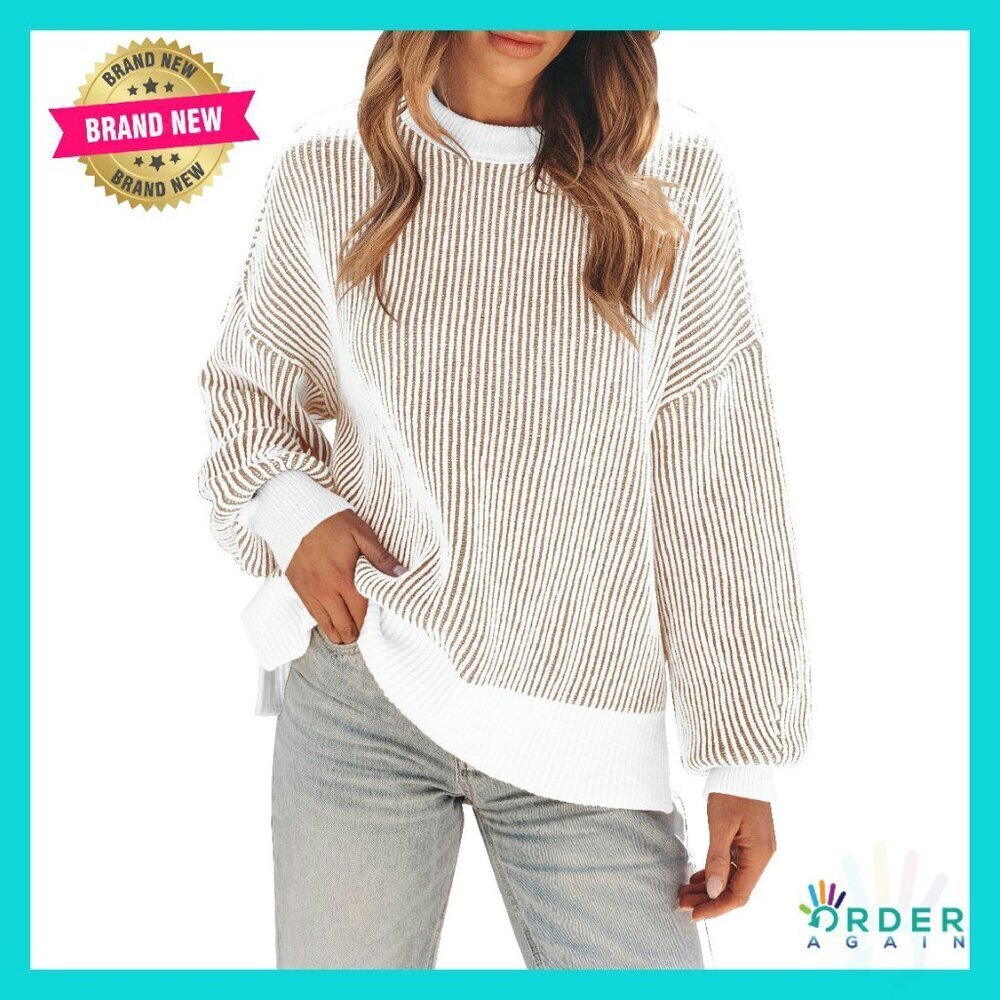 Oversized Striped Knit Pullover Batwing Sleeve Y2K Chic Casual Winter Top